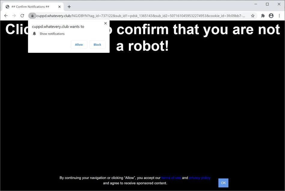 Remove Whatevery.club pop-up ads (Virus Removal Guide) 1 Image: Chrome browser is redirected to Whatevery.club