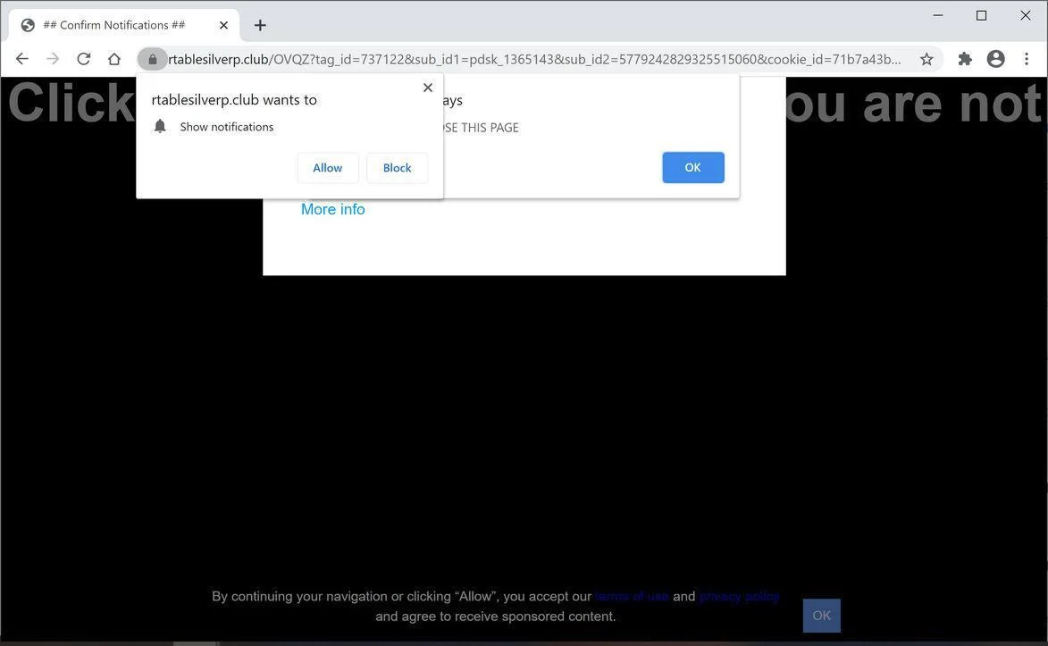Image: Chrome browser is redirected to Rtablesilverp.club
