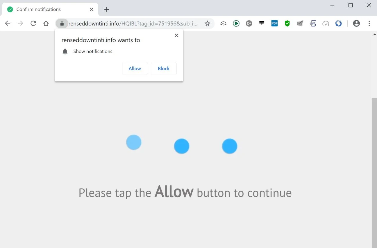 hrome browser is redirected to the Renseddowntinti.info site