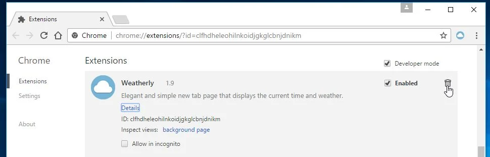 Weatherly Chrome extension virus