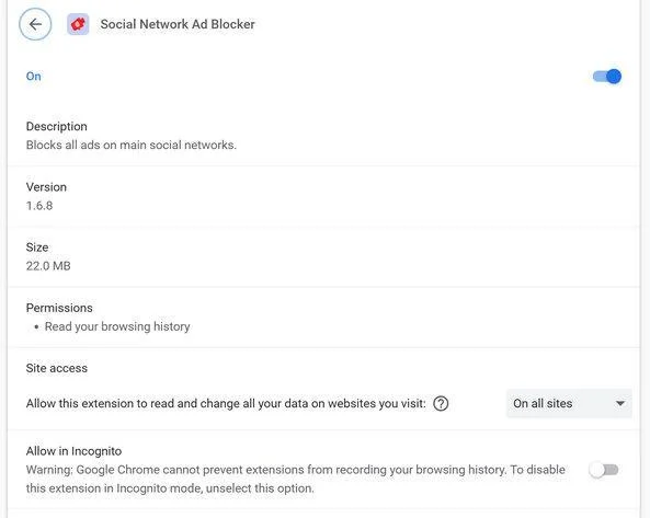 Remove "Social Network Ad Blocker" extension (Removal Guide) 1 Image: Social Network Ad Blocker browser extension