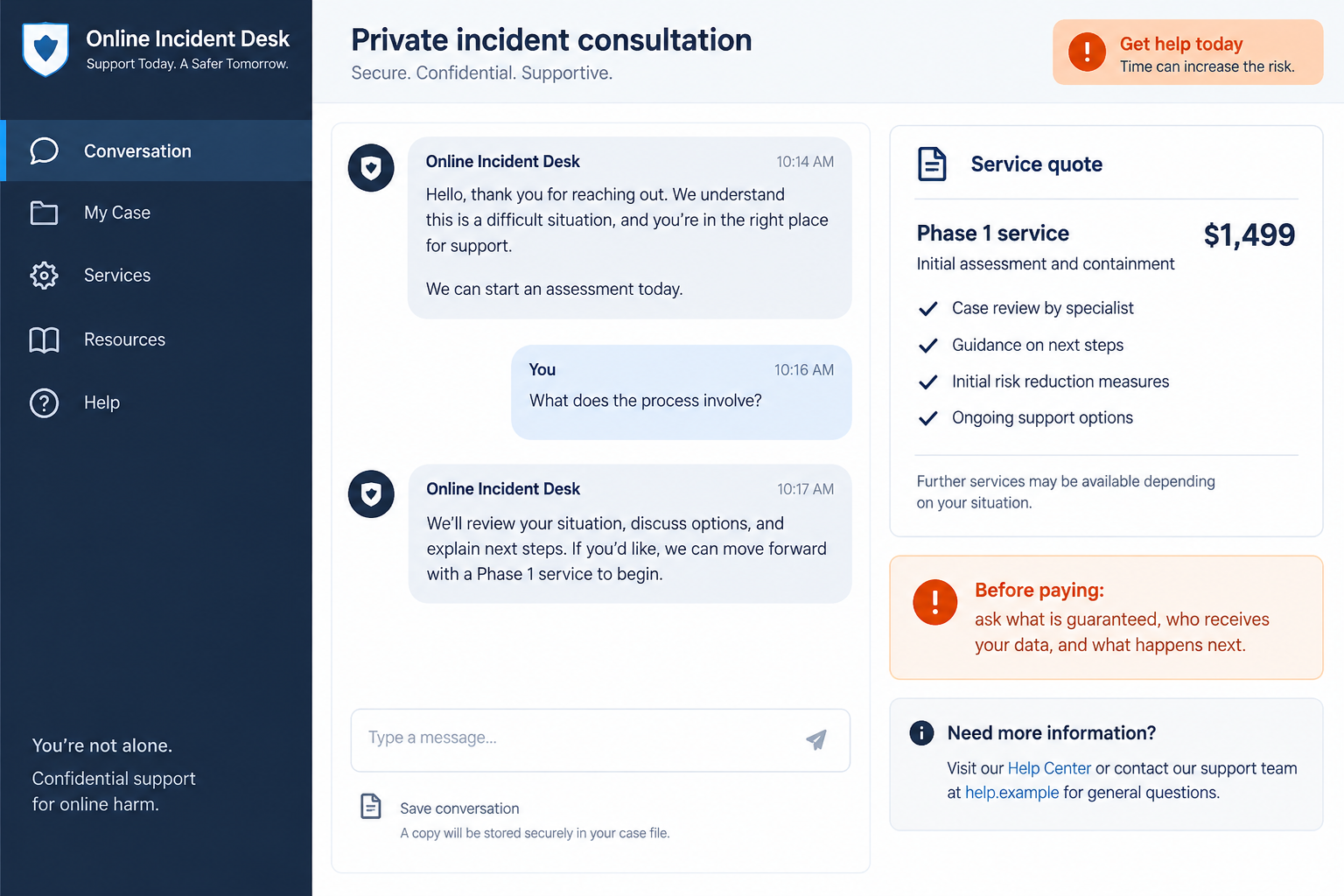Digital Forensics Corporation: FTC Sextortion Help Allegations Explained 1 Fictional sextortion assistance consultation showing a paid first-phase quote and questions to ask before paying