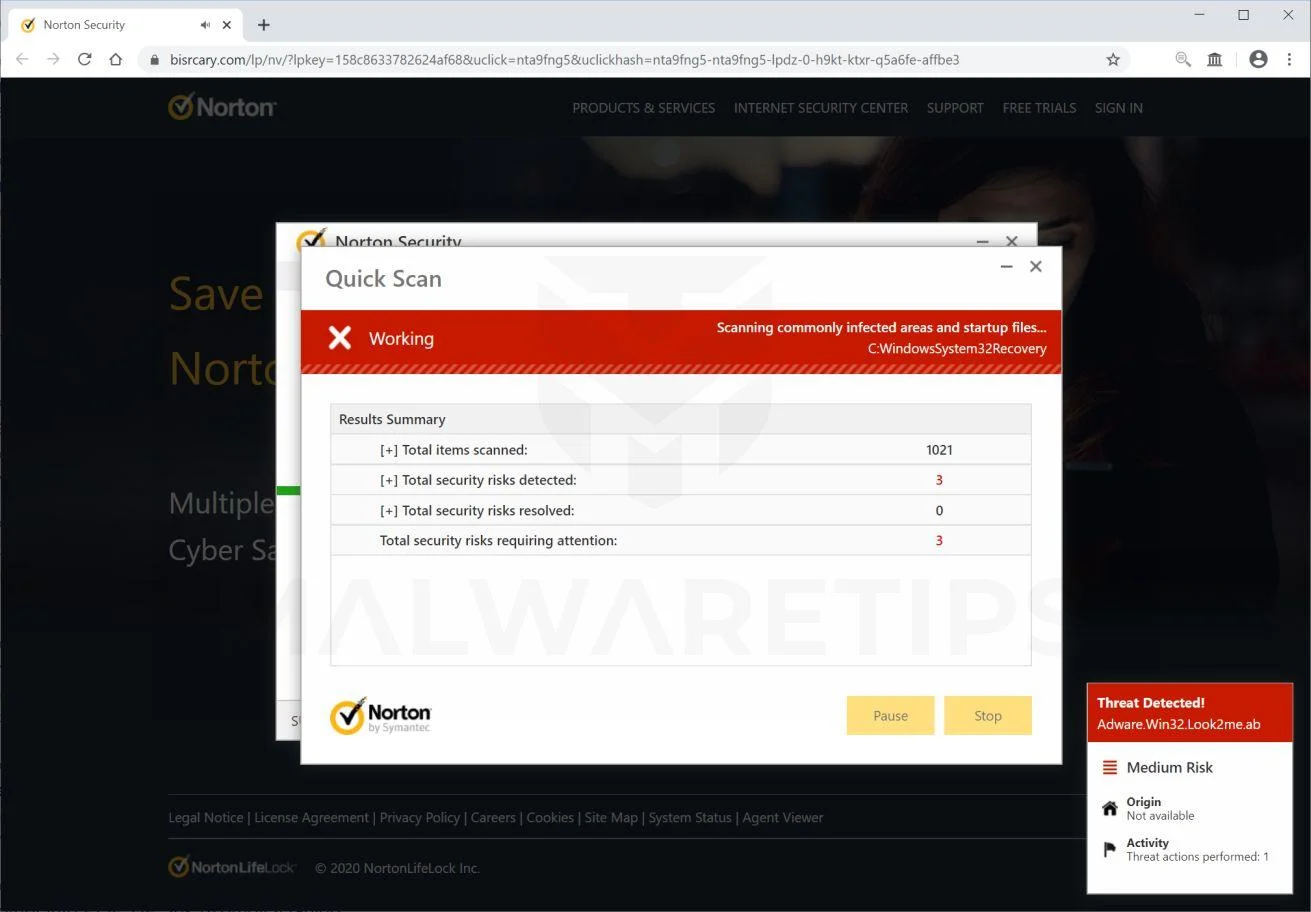 Remove Bisrcary.com pop-up scam (Virus Removal Guide) 1 Image: Chrome browser is redirected to Bisrcary.com