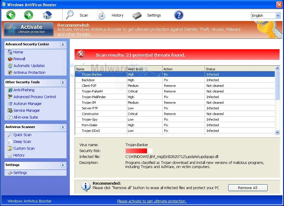 Picture of Windows AntiVirus Booster virus