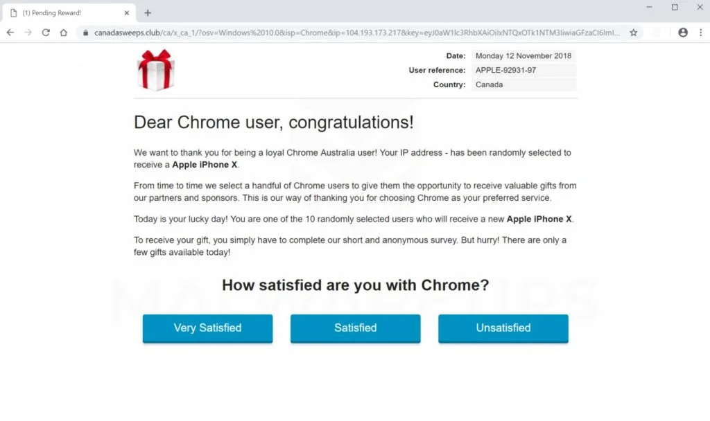 Reward Pending pop-up ads Scam
