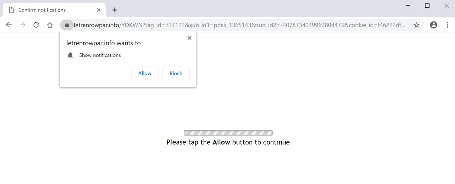 Image: Chrome browser is redirected to the Letrenrowpar.info site