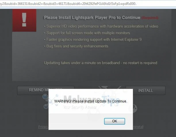 WARNING! Please Install Update To Continue virus Picture of WARNING! Please Install Update To Continue virus