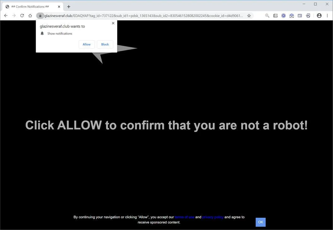 Remove Glazinesveraf.club pop-up ads (Virus Removal Guide) 1 Image: Chrome browser is redirected to Glazinesveraf.club