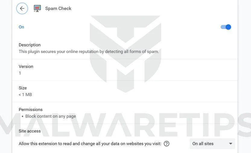 Remove Spam Check browser extension (Virus Removal Guide) 1 Image: Spam Check browser extension
