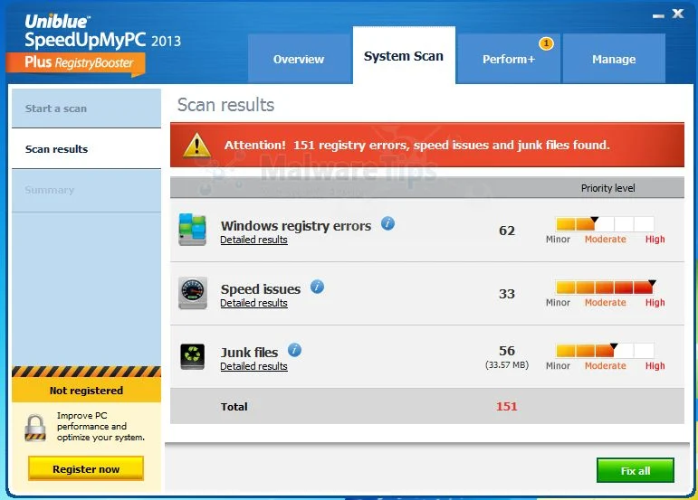 Picture of Uniblue SpeedUpMyPC 2013 virus