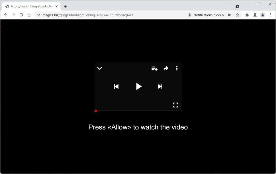 Image: Chrome browser is redirected to Magic1.biz