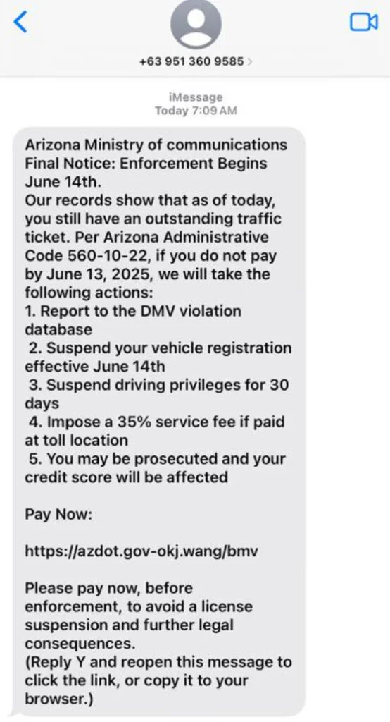 Arizona ‘Outstanding Traffic Ticket’ Text Is a Scam — Here’s What to Do 1 22 2