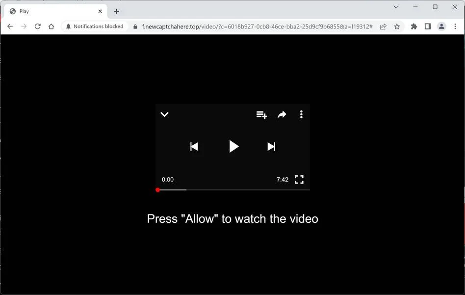 Image: Chrome browser is redirected to New Captcha Here Top