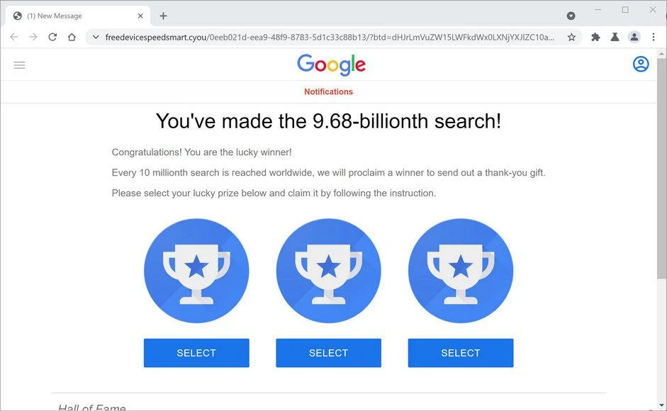 Remove Freedevicespeedsmart.cyou survey scam (Removal Guide) 1 Image: Chrome browser is redirected to Freedevicespeedsmart.cyou