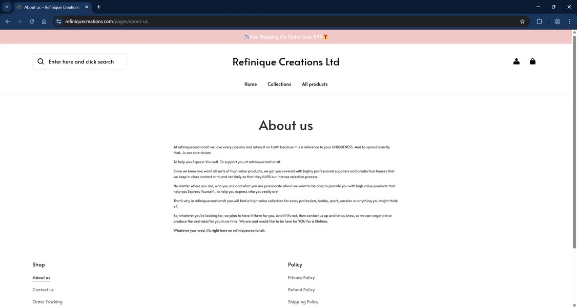 Refiniquecreations.com Scam Store - Do Not Purchase Anything 1 Refiniquecreations.com scam