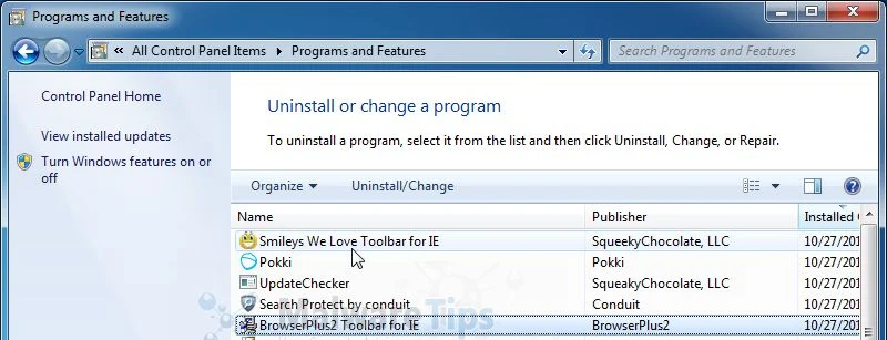 [Image: Uninstall BrowserPlus2 Toolbar from Windows]