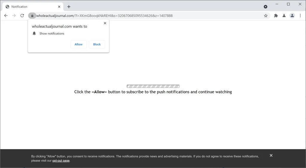 Image: Chrome browser is redirected to Wholeactualjournal.com