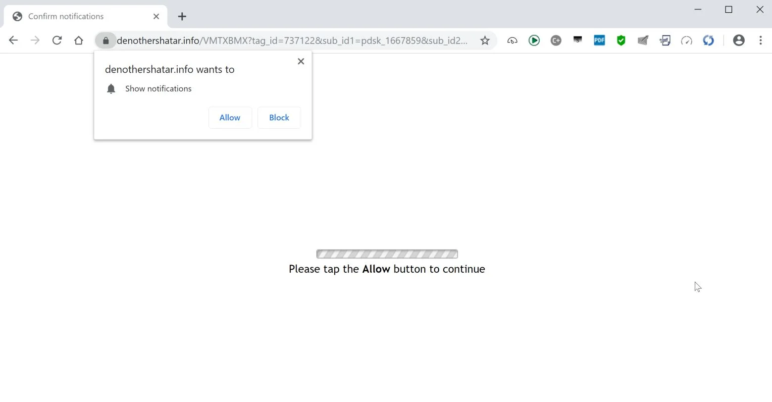 Image: Chrome browser is redirected to the Denothershatar.info site
