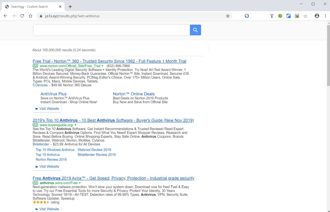 Image: Chrome browser is redirected to Ys1s.xyz