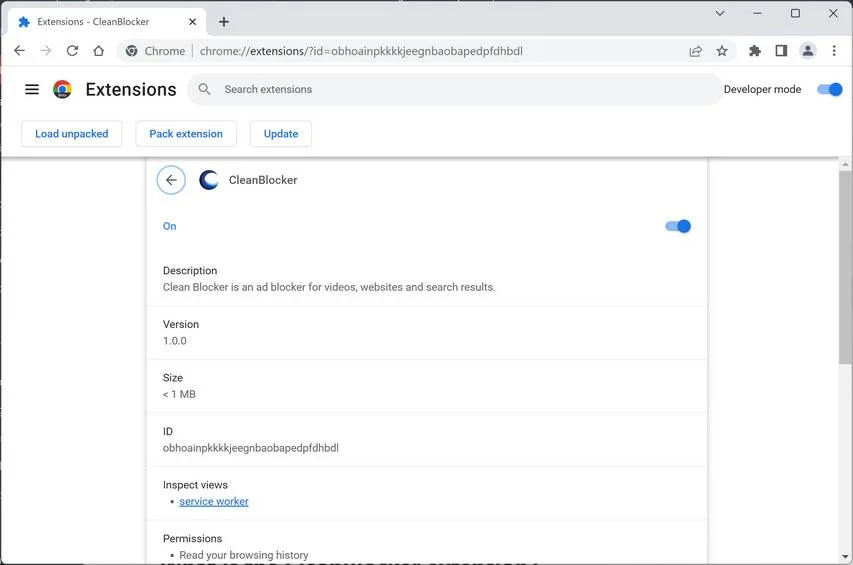 Image: CleanBlocker Chrome Extension