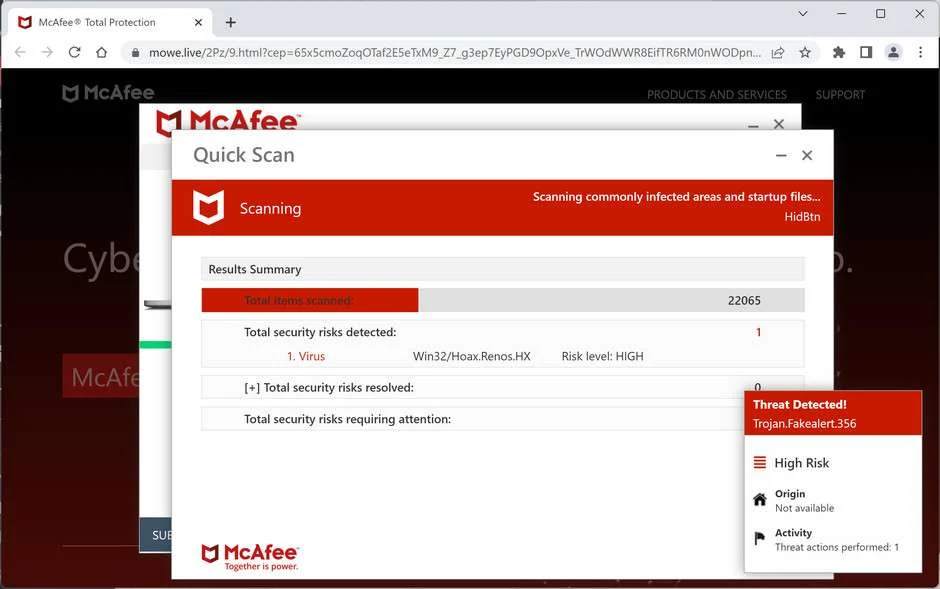 Image: Chrome browser is redirected to Mowe.live