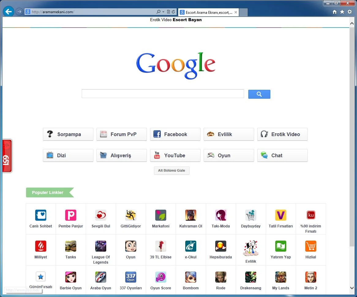 [Image: aramamekani.com homepage virus]