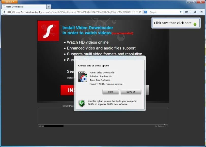 [Image: Install Video Downloader in order to watch videos pop-up]