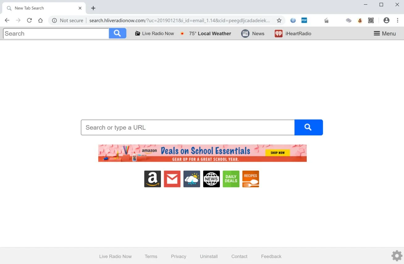 How to remove Search.hliveradionow.com redirect (Virus Removal Guide) 1 Image: Chrome browser is redirected to search.hliveradionow.com