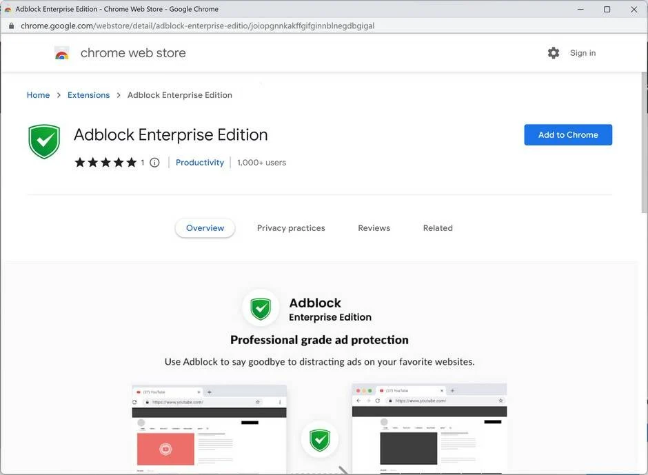 Remove Adblock Enterprise Edition Browser Extension 1 Image: Adblock Enterprise Edition Chrome extension