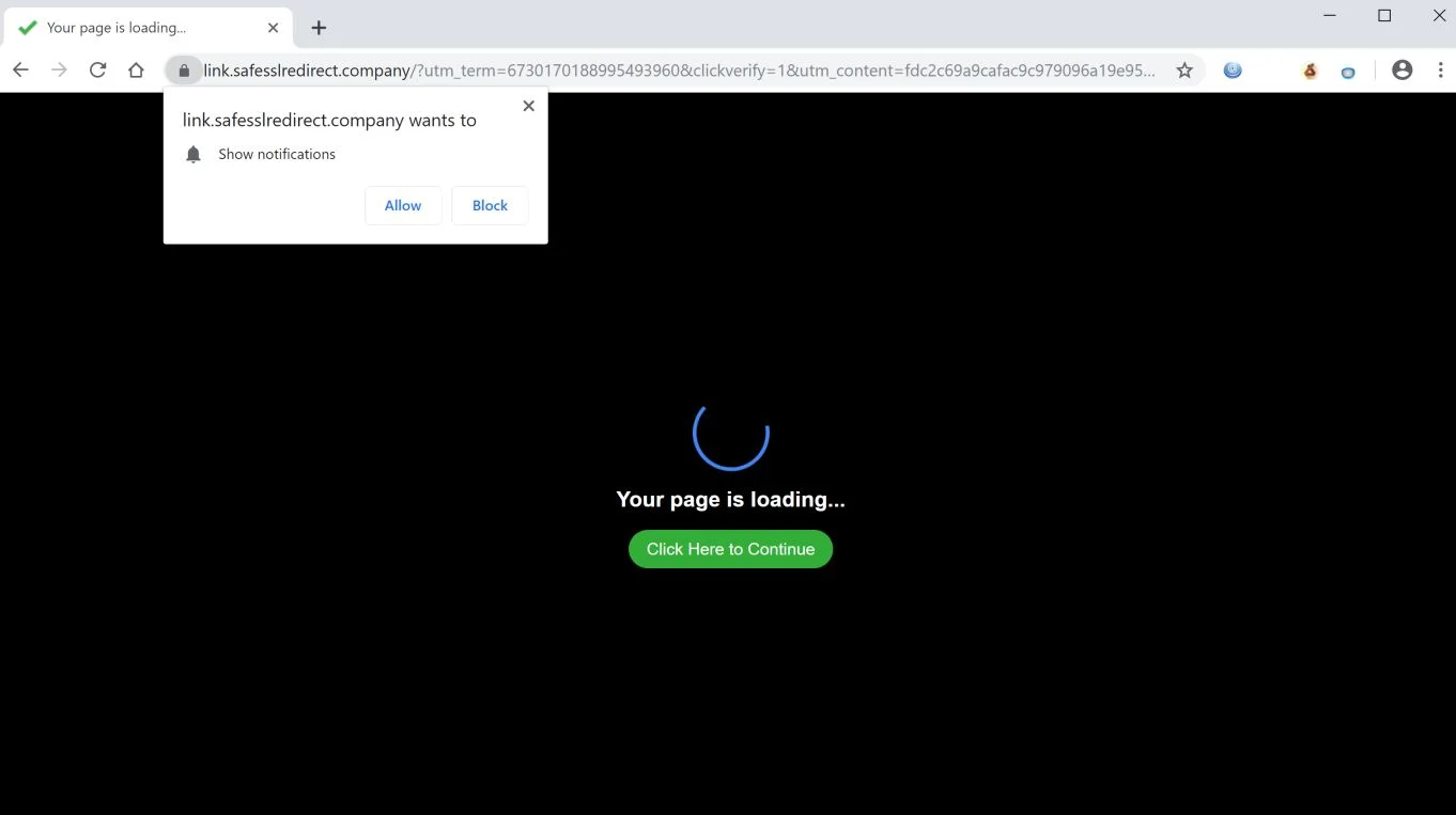 Image: Chrome browser is redirected to Link.safesslredirect.company