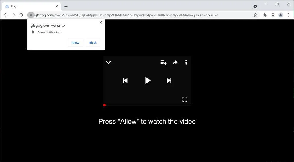 Remove Gfsgwg.com pop-up ads (Virus Removal Guide) 1 Image: Chrome browser is redirected to Gfsgwg.com