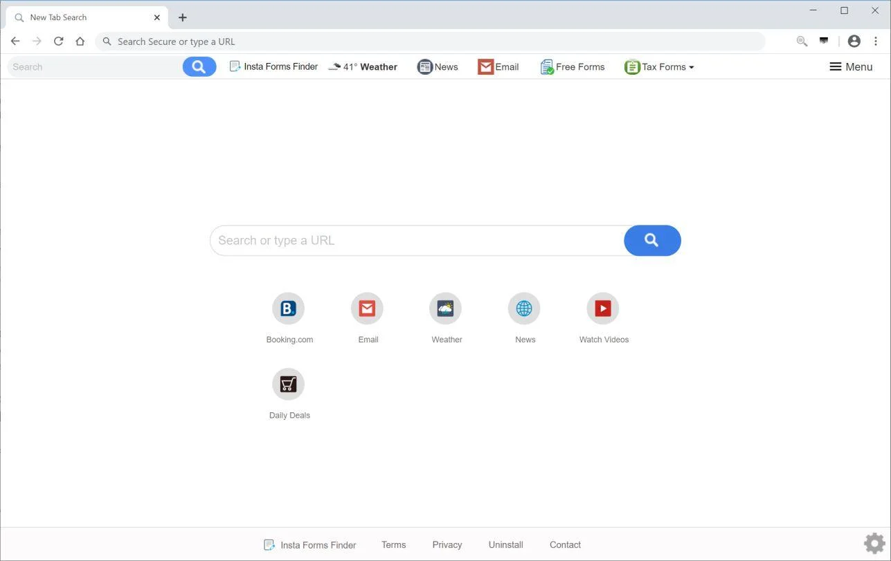 Remove Search.hinstaformfinder.com redirect (Virus Removal Guide) 1 Image: Chrome browser is redirected to Search.hinstaformfinder.com