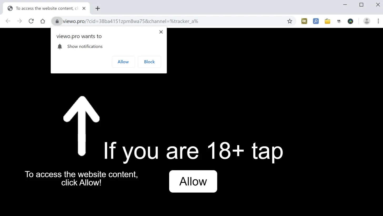 Image: Chrome browser is redirected to Viewo.pro
