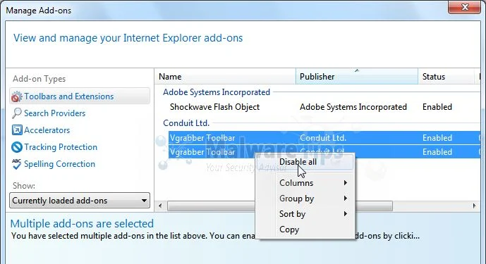 [Image: vGrabber Toolbar Internet Explorer extensions]