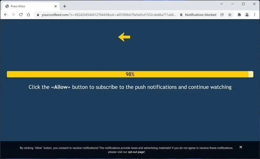 Remove Yourcoolfeed.com Pop-up Ads (Virus Removal Guide) 1 Image: Chrome browser is redirected to Yourcoolfeed.com