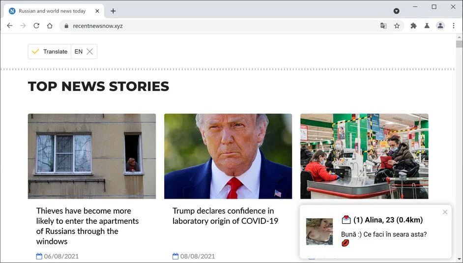 Image: Chrome browser is redirected to Recentnewsnow.xyz