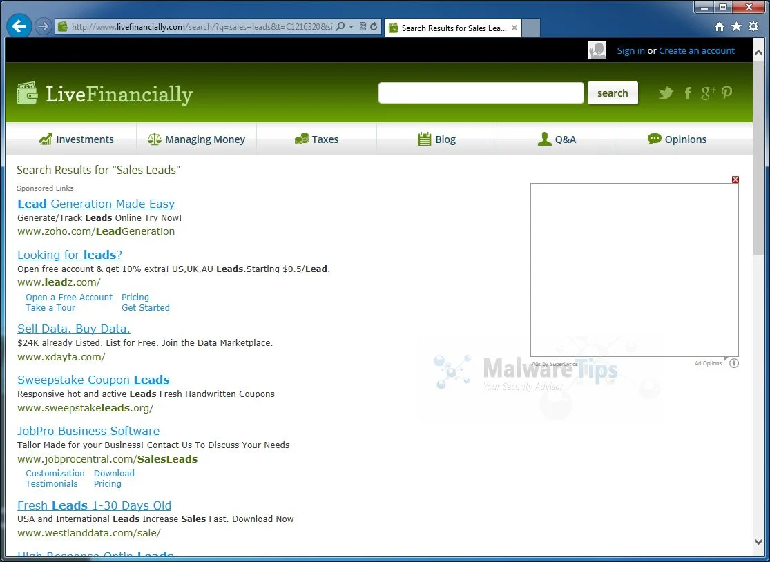 [Image: LiveFinancially.com virus]