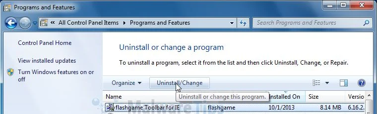 [Image: Uninstall Mini001 Toolbar from Windows]