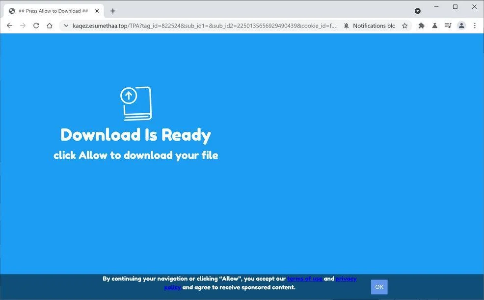 Remove Esumethaa.top pop-up ads (Virus Removal Guide) 1 Image: Chrome browser is redirected to Esumethaa.top