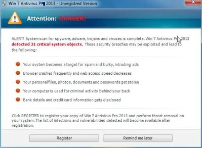 Win 7 Antivirus Plus 2013 Warning
