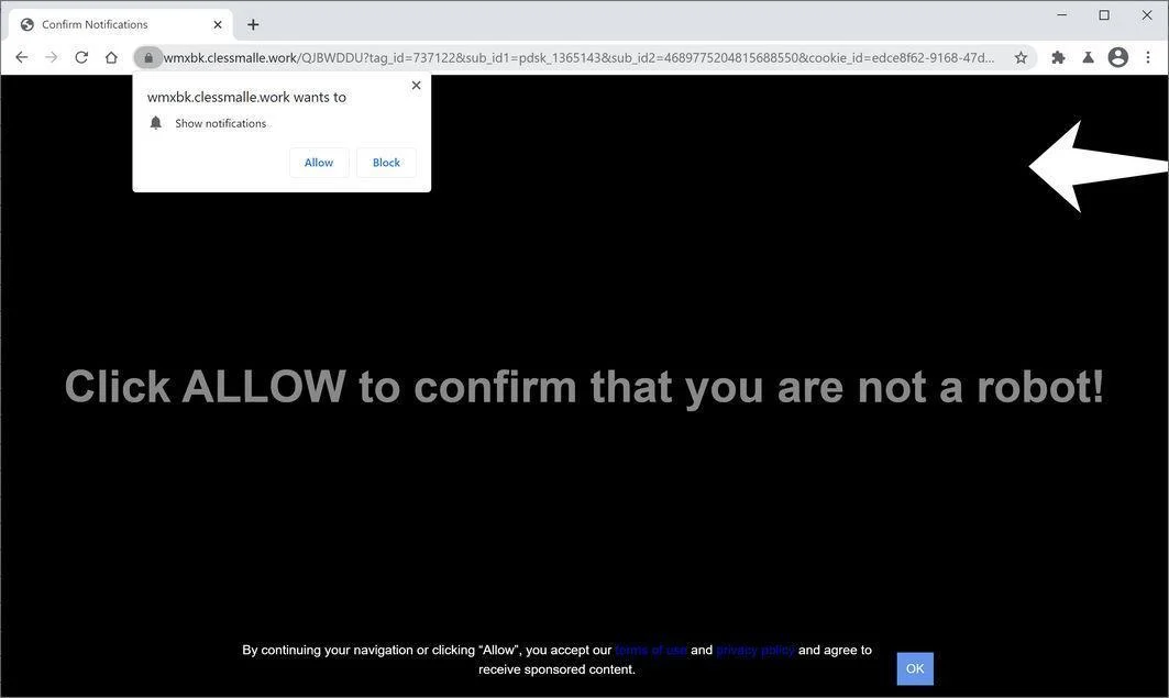 Image: Chrome browser is redirected to Clessmalle.work