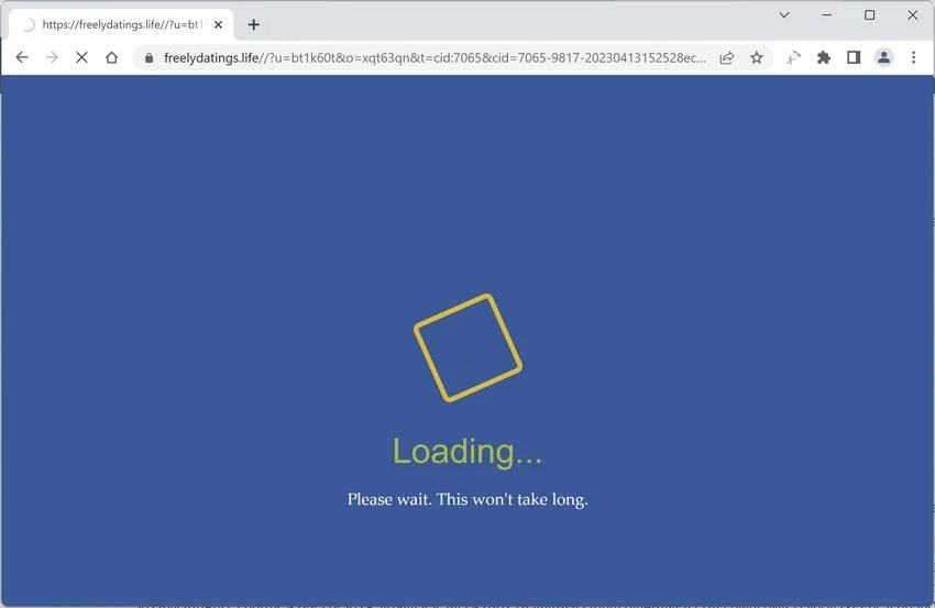 Image: Chrome browser is redirected to Freelydatings.life