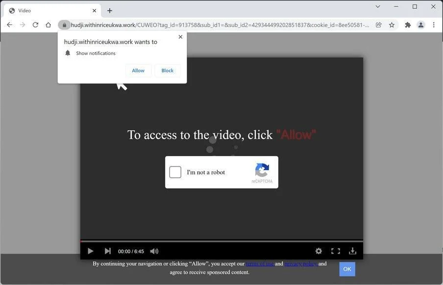 Remove Withinriceukwa.work Pop-up Ads (Virus Removal Guide) 1 Image: Chrome browser is redirected to Withinriceukwa.work