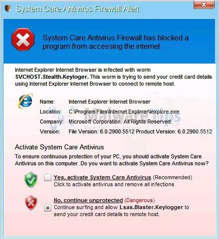 [Image: System Care Antivirus Firewall Alert]