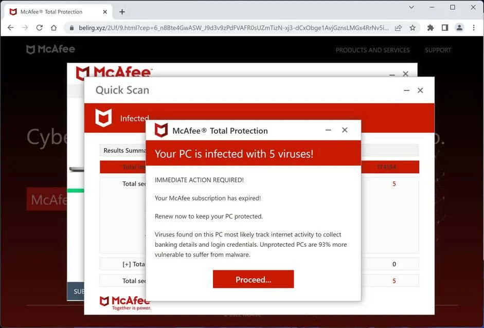 Image: Belirg.xyz Fake Antivirus Scan
