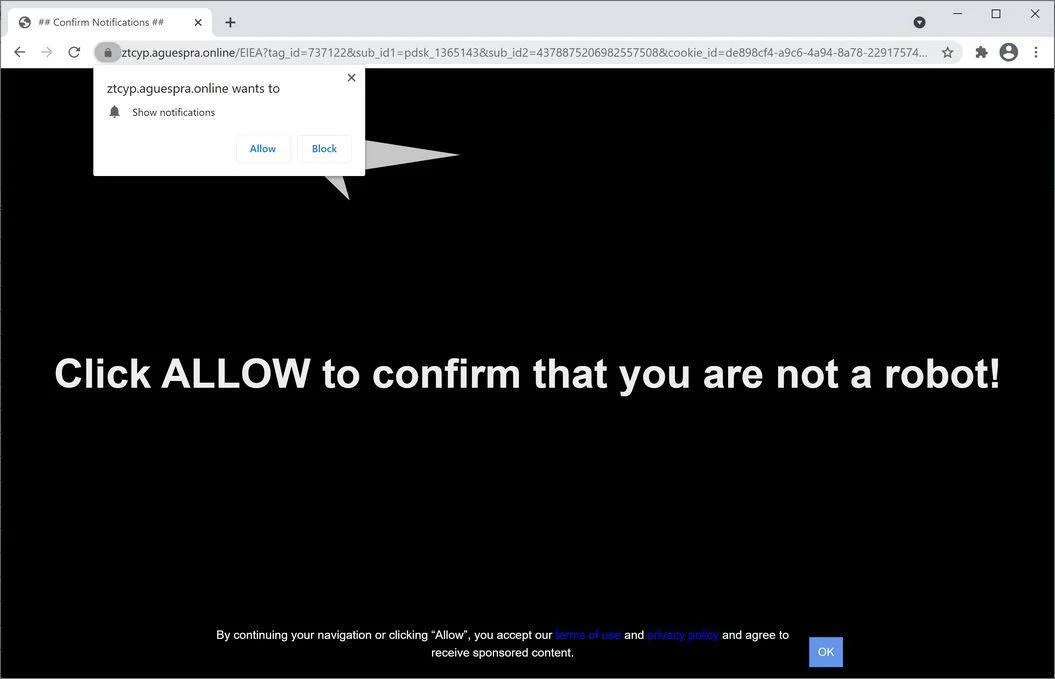 Remove Aguespra.online pop-up ads (Virus Removal Guide) 1 Image: Chrome browser is redirected to Aguespra.online