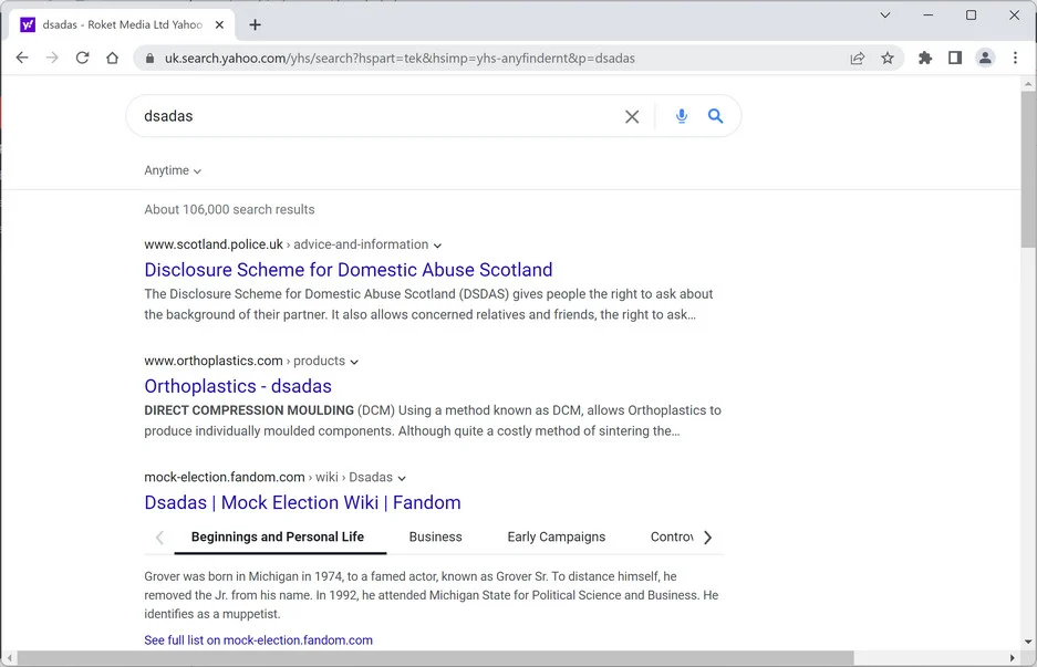 Image: Chrome browser is redirected to UK.Search.Yahoo.com
