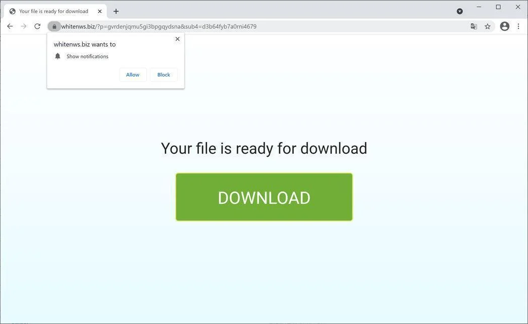 Image: Chrome browser is redirected to Whitenws.biz
