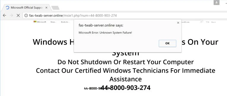 Remove Fas-twab-server.online Fake Alerts (Microsoft Support Scam) 1 fas-twab-server.online 44-8000-903-274 fake alert virus