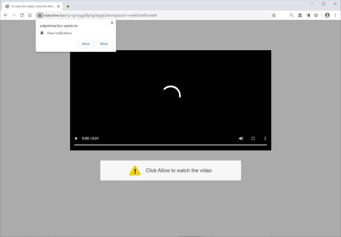 Remove Videotime.fun pop-up ads (Virus Removal Guide) 1 Image: Chrome browser is redirected to Videotime.fun